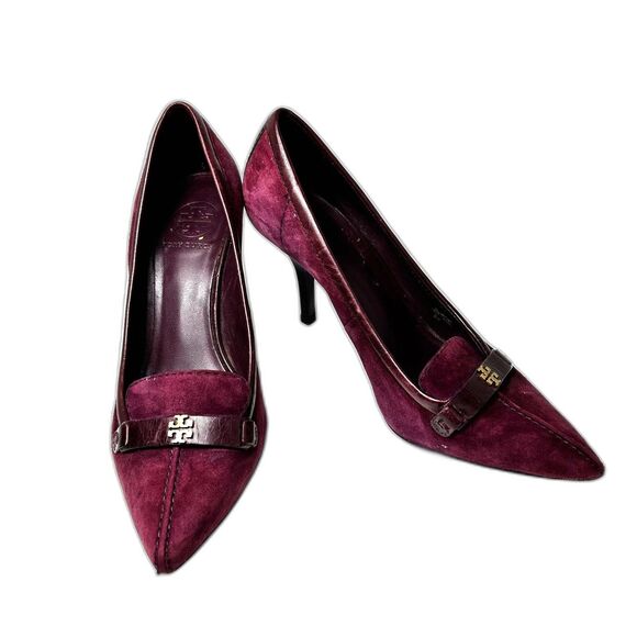 Tory Burch Women's Eliza Burgundy Suede Pointed Toe Loafer Style Pumps Size 9M - Picture 2 of 13